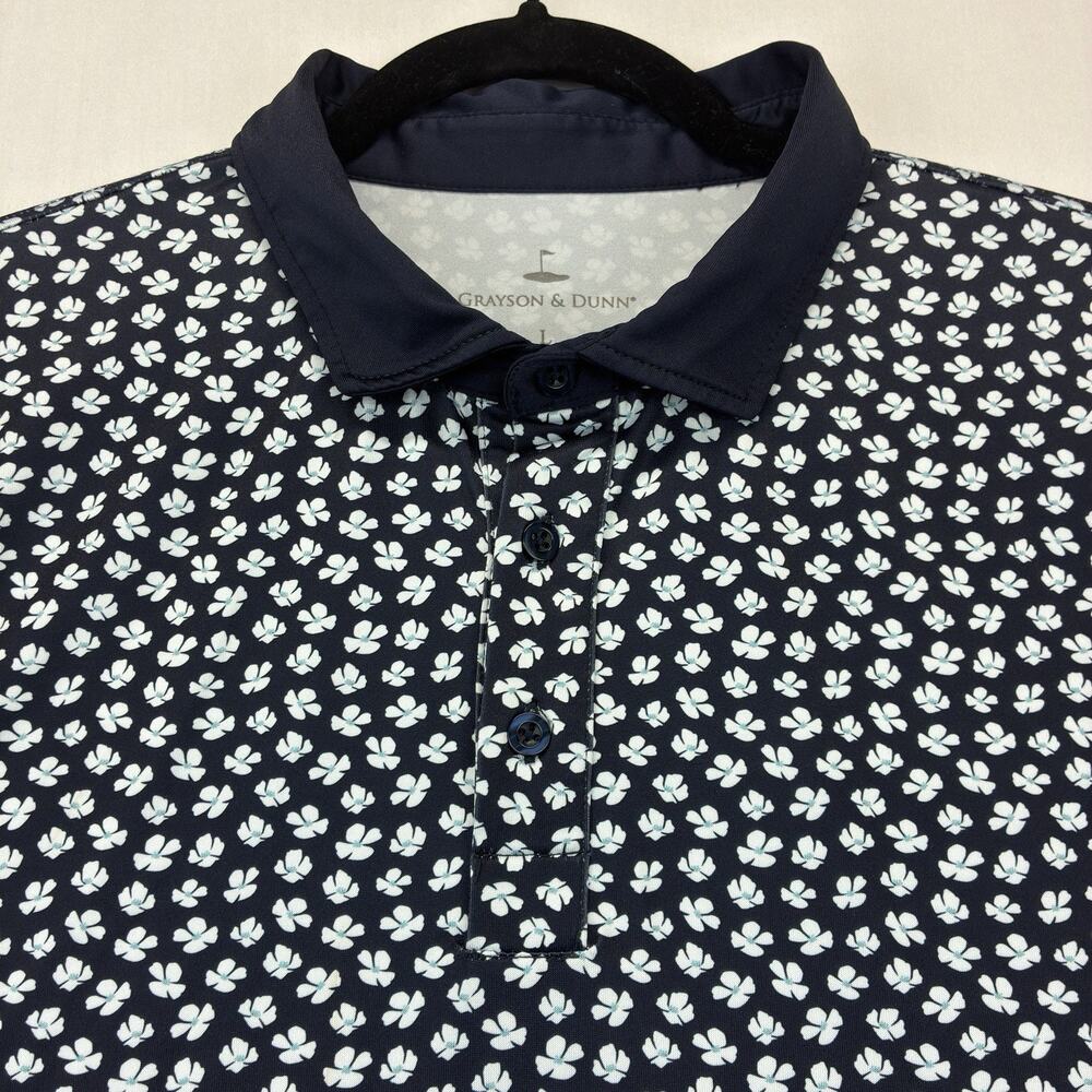 Grayson & Dunn Men’s Large Navy Floral Performance Golf Polo Shirt Stretch